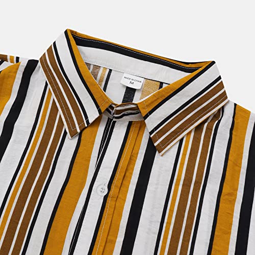 Haoricu HAORICU_2357 Summer Men'S Short Sleeve Blouse Summer V Neck Shirts Stripes Print Button Up Loose Shirts Blouse thumb #2