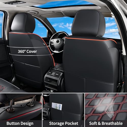 Image of Huidasource Tacoma Seat Covers, Full Coverage Waterproof Truck Seat Cover Fit for Toyota Tacoma 2016-2023 Double & Crew Cab SR, SR5, Limited, TRD Pro, TRD Sport, TRD Off-Road (Front Pair /Black&Red)