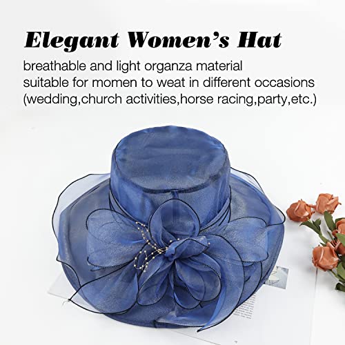 Women Large Flower Tea Party Fascinator Hat Church Cocktail Easter British Organza Dress Hat Cap Headpieces (Blue) #TOP2