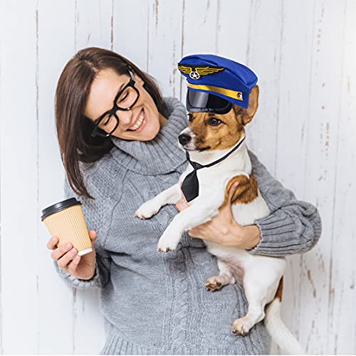Yewong Pet Pilot Captain Hat With Necktie Dog Cat Pilot Fancy Dress Costume Accessories Set For Cosplay Photo Props Halloween Party thumb #1