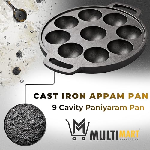 Image of Cast Iron Appam Pan (7 /9 /12 Cavity) | Paniyaram Pan, Appe Pan, Kuzhi Paniyaram Maker | Heavy Duty, Even Heating, Gas & Induction Compatible (9 Cavity (Medium))