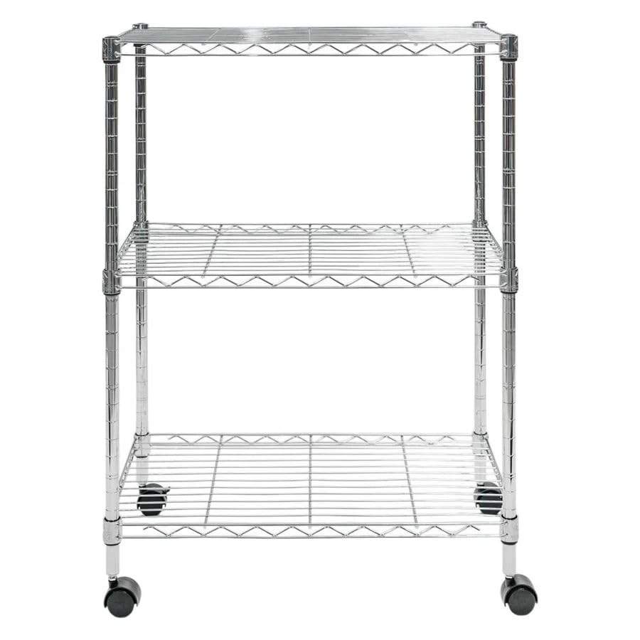 Shelving Inc. 14" d x 24" w x 32" h 3-Tier Chrome Mobile Wire Shelving, Standard Duty, Weight Capacity 88 lbs Per Shelf