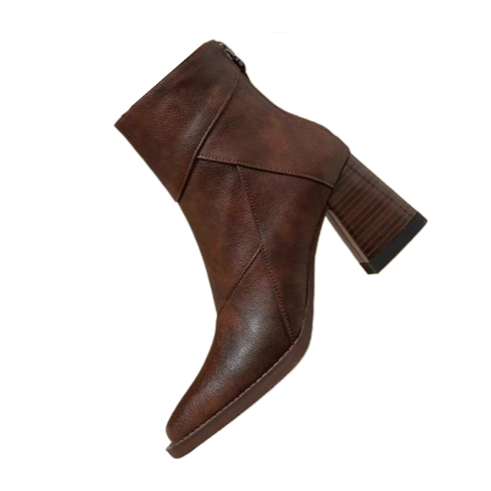 Womens Retro Square Toe Ankle Boots Chunky Low Heel Booties with Back Zipper Comfortable Commuter Boots for Office
