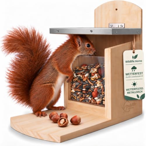WILDLIFE HOME Eichhörnchen Futterhaus mit Metalldach I...
