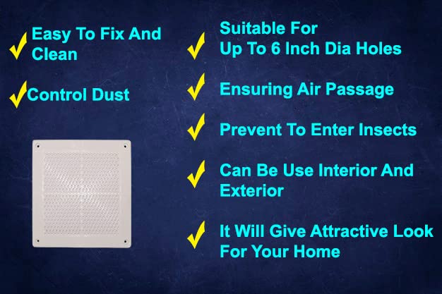 Myy Brand Wall Air Ventilation Hole Closer Exhaust Fan Chimney Vent Pipe Back Cover Mosquito Net Dust Controller WhiteNet Square Shape Up to 7 Inch Holes (Pack 3) 2