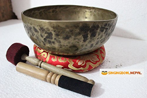 Sacral Chakra D Nota auntic martillado a mano tibetano Meditación Cuenco Tibetano (9,5 pulgadas  Yoga antiguo cuenco por tibetano Nepal