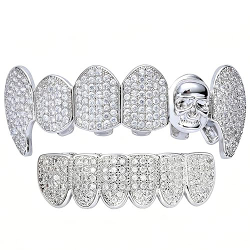Decoración Dental Calavera Bañada en Oro 18K con Micro Incrustaciones de Joyería