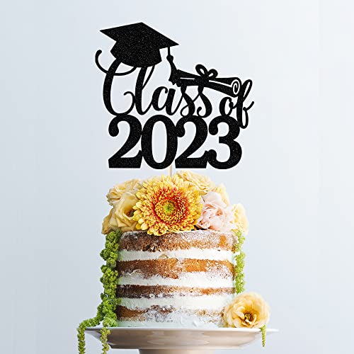 Auteby Glitter Class Of 2023 Cake Topper, Congrats Grad Cake Toppers, 2023 High School Graduation, College, University Graduation Party Decorations Supplies (Black) #TOP7