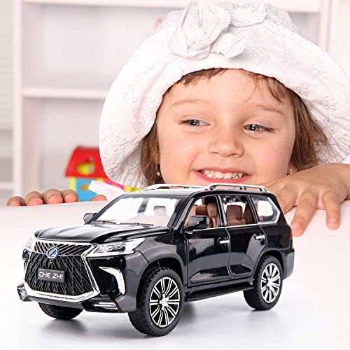 Image of Invite Enterprise Alloy Metal Pull Back Die-Cast Car 1:24 Big Lexus Lx570 Diecast Metal Pullback Toy Car With Openable Doors, Light Music Boys Gifts Toys For Kids(1:24 Lx570 - Black)