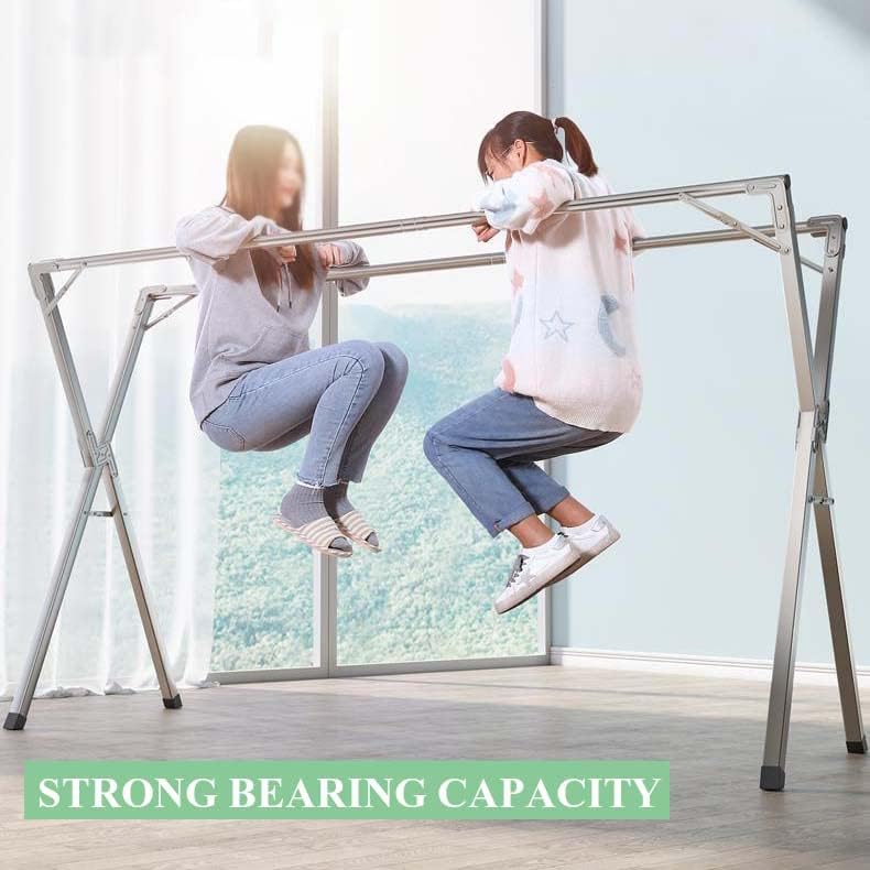 Miniatura 3 de YSUEFIJO Perchero de secado de ropa pequeño plegable, ajustable y plegable, estante de lavandería que ahorra espacio, estante de ropa de acero