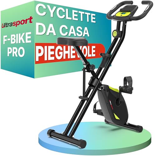 Ultrasport F-Bike Pro Cyclette da Casa Pieghevole I Cyclette Pieghevole da Casa fino a 150 KG con Sella Extra Confortevole e LCD Display, Cyclette da Camera Verde-Nero