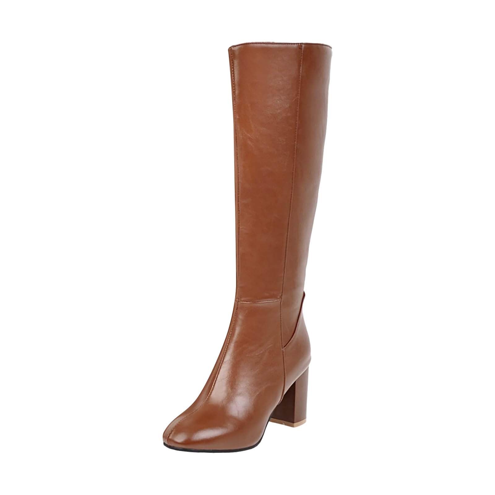 Stivali in pelle da donna con tacco alto al ginocchio Stivali western - Cerniera laterale Stivali da cowboy Stivali da equitazione Stivali a gambo lungo - Tacco medio Stivali alti da donna
