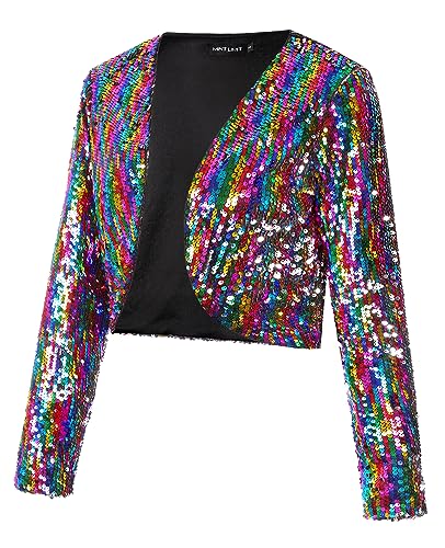 Image of MINTLIMIT Women's Sequin Shrug Bolero Long Sleeve Open Front Party Sparkly Cropped Cardigan Glitter Shiny Jackets