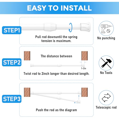 Image of 4 Pack Spring Tension Curtain Rod 17 to 28 Inch, DIY Small Curtain Rods No Drill for Window Cupboard Closet Kitchen Cabinets, White