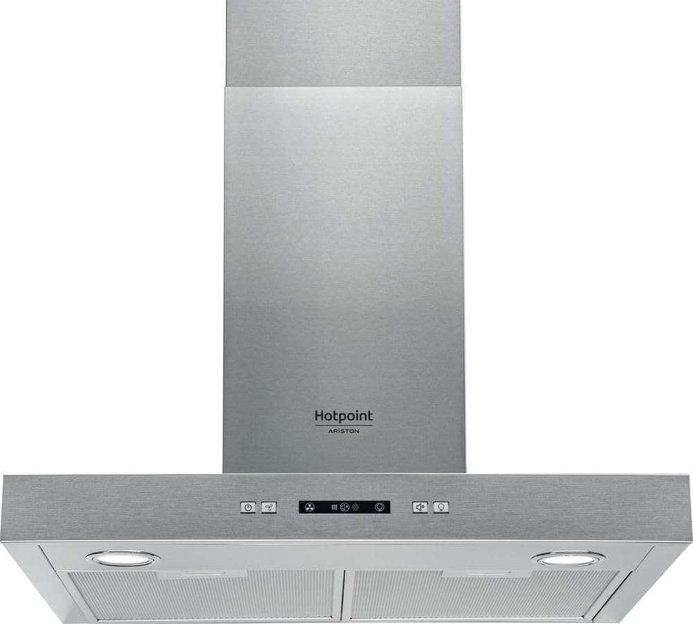 Hotpoint - HHBS 6.7F LL X Hotte Aspirante - Débit d'Air 713 m³/h (Booster), Éclairage LED, Niveau Sonore 35 dB, Classe Énergétique B - Largeur 60 cm - Inox