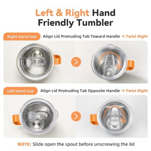 Image of 30 oz Stainless Steel Tumblers Bulk with Handle and Lid, 4 Pack | Powder Coated, Double Wall Vacuum Insulated, Leak Proof Lid, Keep Drinks Cold and Hot, for office, party, camping, Orange