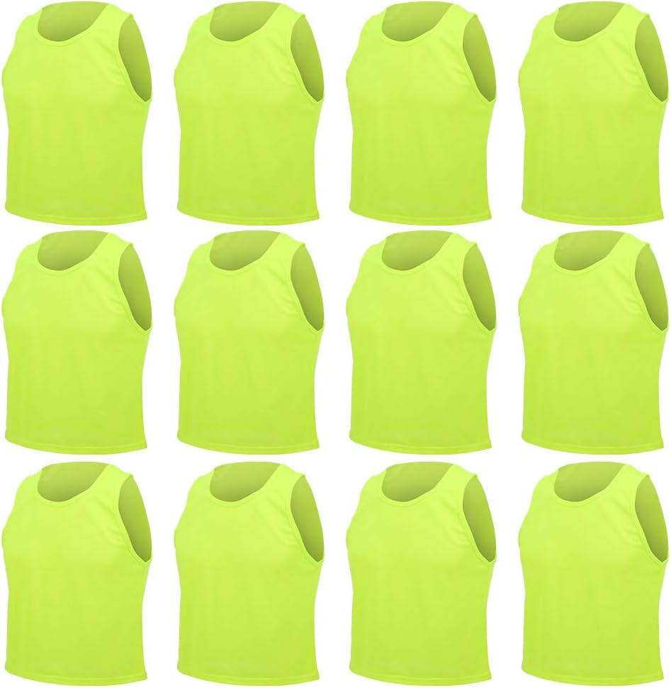 Children Breathable Football Training Vest 12PCS Fluorescent Green for Soccer Sports, Nylon Mesh Cloth Material