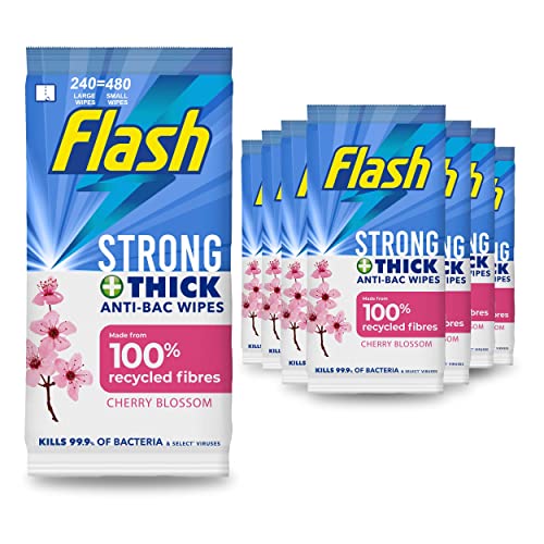 Flash Antibacterial Strong & Thick Cleaning Wipes, 60 Large Wipes Blossom & Breeze