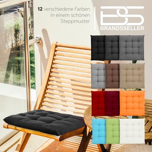 Brandsseller 2er Set Stuhlkissen 40x40 cm Sitzkissen Polster Stuhlauflage mit Haltebändern Dekokissen für Indoor Outdoor gesteppt- Schwarz