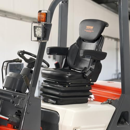 Miniatura 8 de Vevor Asiento Universal Para Carretilla Elevadora Asiento De Tractor Plegable Respaldo Ajustable Con Cinturón De Seguridad Reposabrazos 3 Niveles Absorción De Impactos Para Cargadora Excavadora