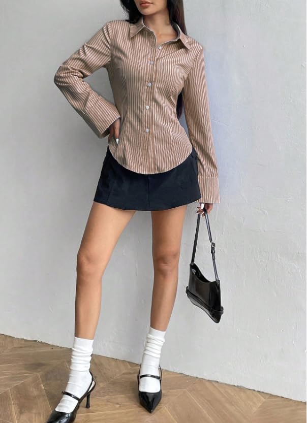 Image of Women Shirt||Women Relaxed Fit Vertical Striped Spread Collar Cotton Casual Shirt (S-12-19)