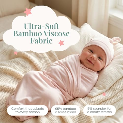 Image of Caden Lane Baby Swaddle & Receiving Blanket, Soft, Breathable & Temperature-Regulating Bamboo Viscose Fabric for Swaddling Newborns, Gender Neutral Infant Blanket for Boys & Girls, Pale Pink