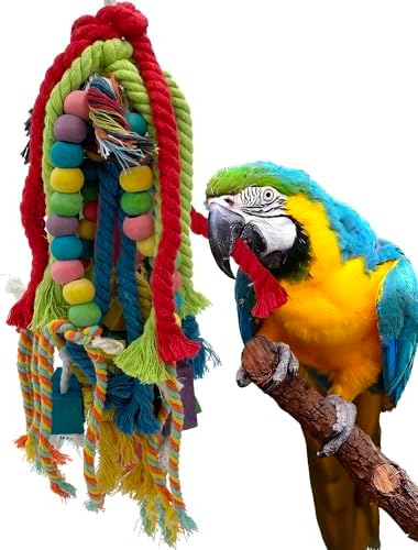 best toys for macaws that your feathered friend will love 6 GILYGI 20.5 inch Parrot Chewing Toys - Wooden Block Tearing and Cotton Rope Toys for Medium Large Extra Large Parrot Conures African Grey Amazon Cockatoo and Macaw