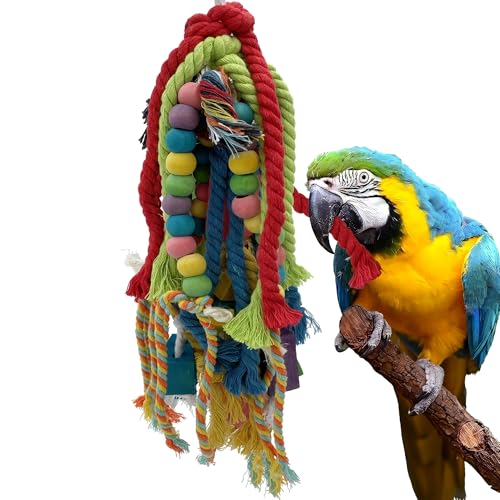 20.5 inch Parrot Chewing Toys - Wooden Block Tearing and Cotton Rope Toys for Medium Large Extra Large Parrot Conures African Grey Amazon Cockatoo and Macaw - image 8