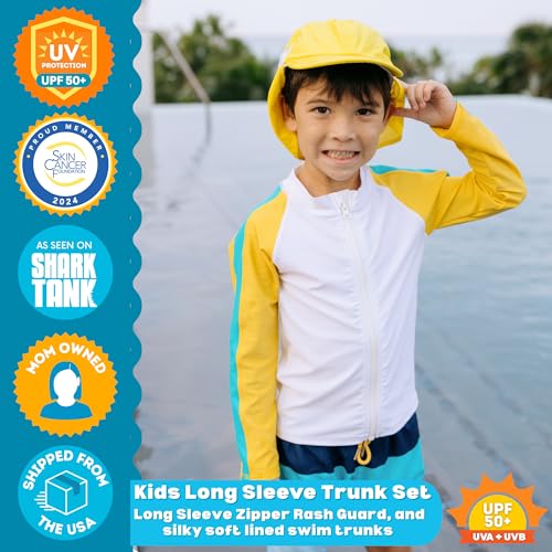 Image of SwimZip Boys' Long Sleeve Rash Guard & Swim Shorts Set - UPF 50+ Sun Protection