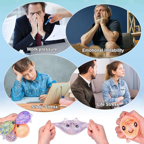 4 Stück Stressball Octopus Leuchtendes Squishy Anti Stress Bälle für Kinder & Erwachsene Anti Stress Squeeze Ball Fidget Toy zur Entspannung, ADHS & Weihnachts-Partytüten Füllstoff