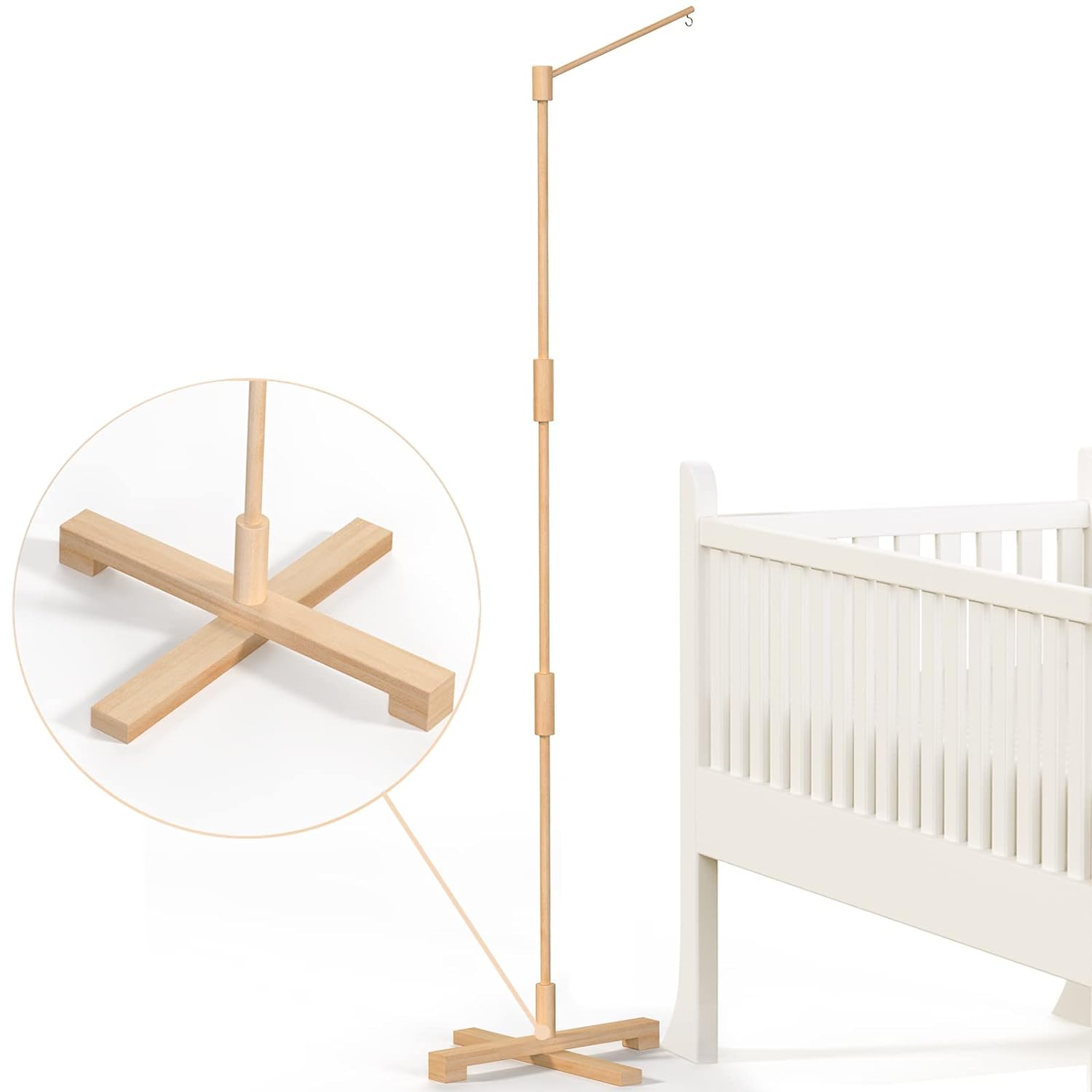 FEISIKE Baby Crib Mobile Arm, 57.4 Inch Mobile Arm for Crib Wooden Nursery Decor Hanger,Holder for DIY Mobile Baby Girl Boy,Hanging Attachment Set Upgrade Floor Stand FEISIKE Baby Crib Mobile Arm, 57.4 Inch Mobile Arm for Crib Wooden Nursery Decor Hanger,Holder for DIY Mobile Baby Girl Boy,Hanging Attachment Set Upgrade Floor Stand