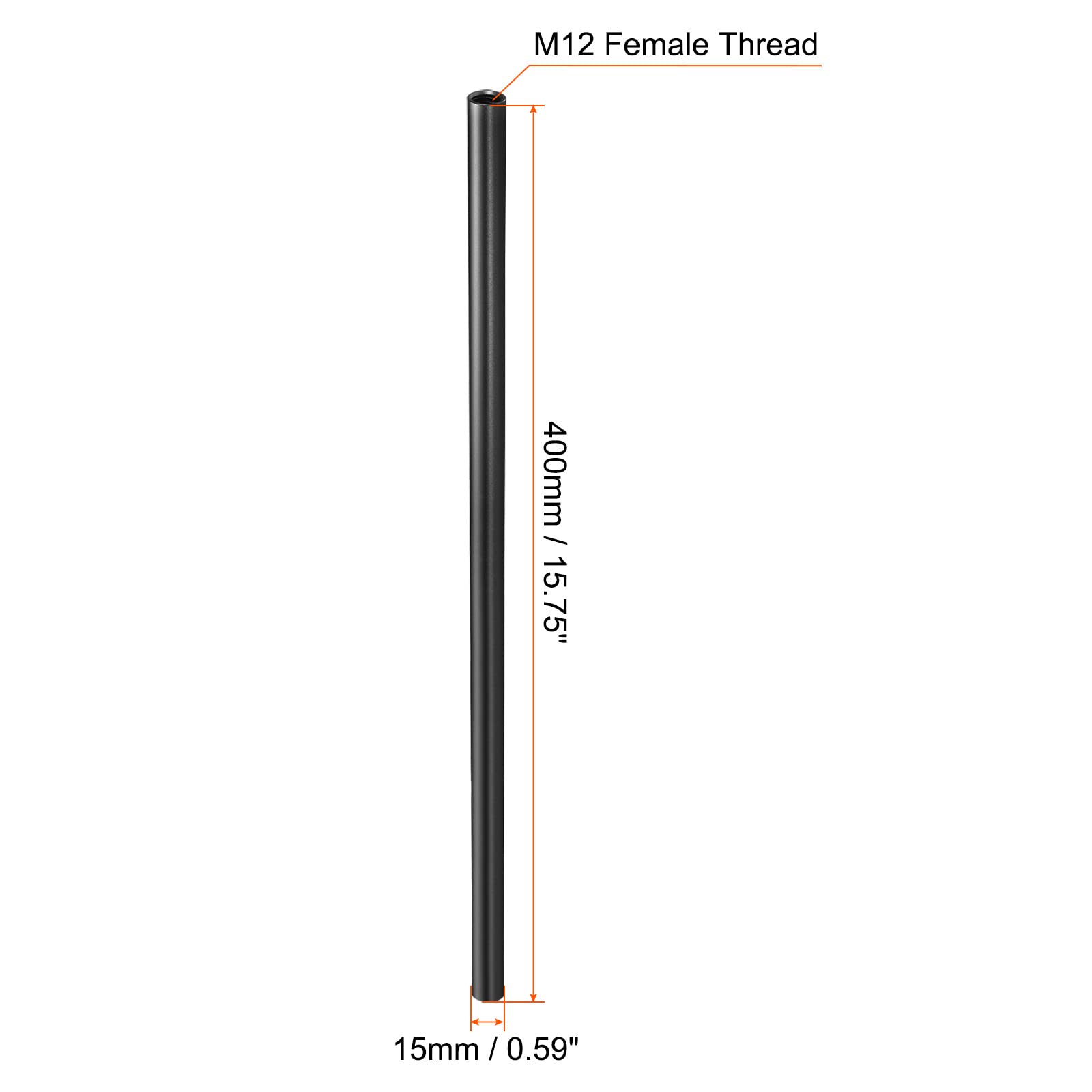 PATIKIL 16 Inch 15mm Rod, Camera Rods with M12 Female Thread Aluminum Alloy for 15mm Rail Support System, Black - Image 2