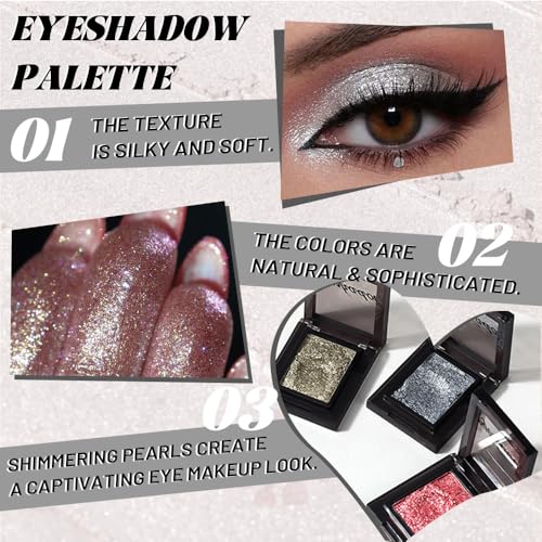 Image of WanTuoluo Sparkly Eyeshadow Palette for Women, Single Monochrome Eye Shadow Makeup, Shiny Pressed Cream Powder, Blendable Natural sombras para ojos, Holographic,Vegan,Travel (03-Glitter-Silver White)