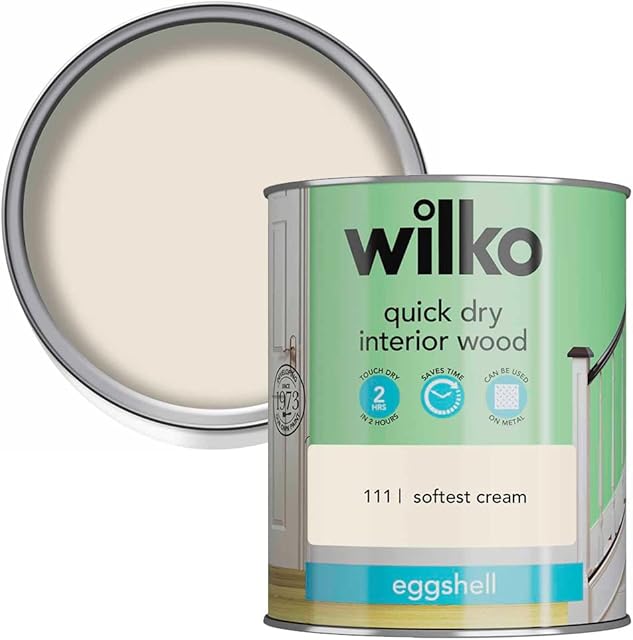wilko Quick Dry Interior Wood Softest Cream Eggshell Paint, Contemporary Eggshell Paint, Interior & Exterior Wood And Metal Paint, 750ml