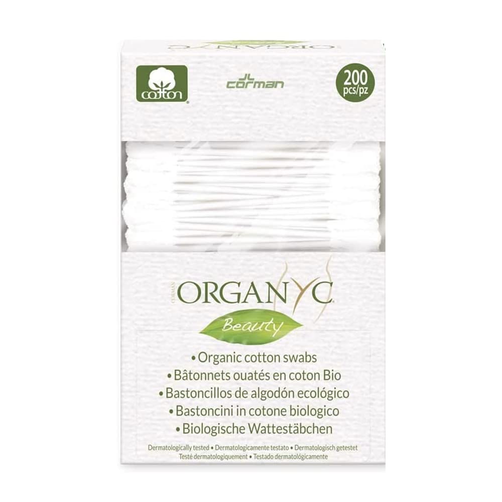 Organyc Bastoncini Cotton Fioc in Cotone Certificato 100% Biologico, Confezione Biodegradabile - 4 Pacchi da 200 Pezzi, Totale 800 Unità