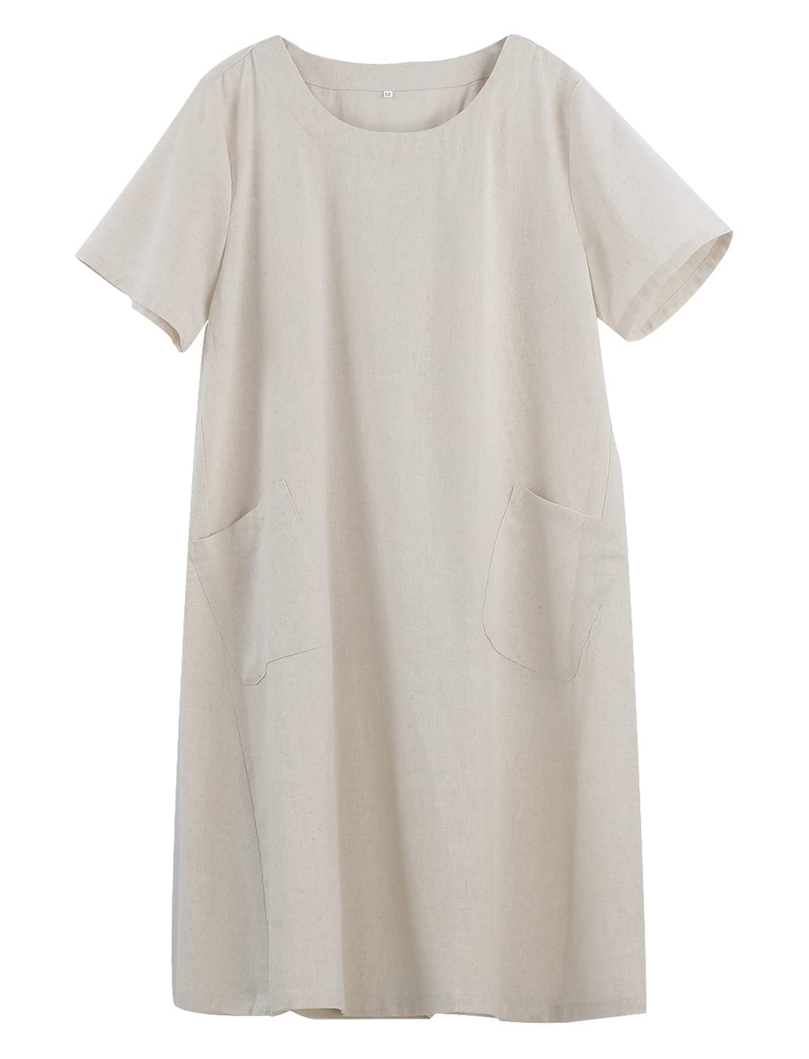 FTCayanz Women's Linen Summer Casual Short Sleeve Midi Dresses