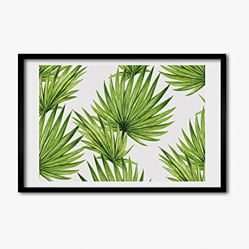 Affiche peinture feuilles tropicales cadre bois moderne Tulup 60x40