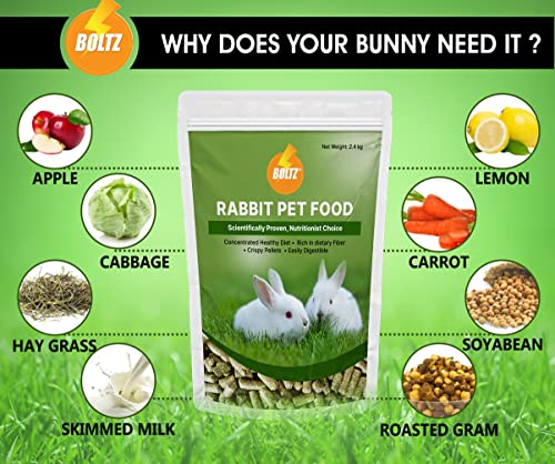 Image of Boltz Premium Adult Pellet Rabbit Food 2400 Gm, Nutritionist Choice, Tailored Nutrition for All Stages of Life, Fortified with Essential Vitamins and Minerals, Easy to Digest Safe (2.4 KG)