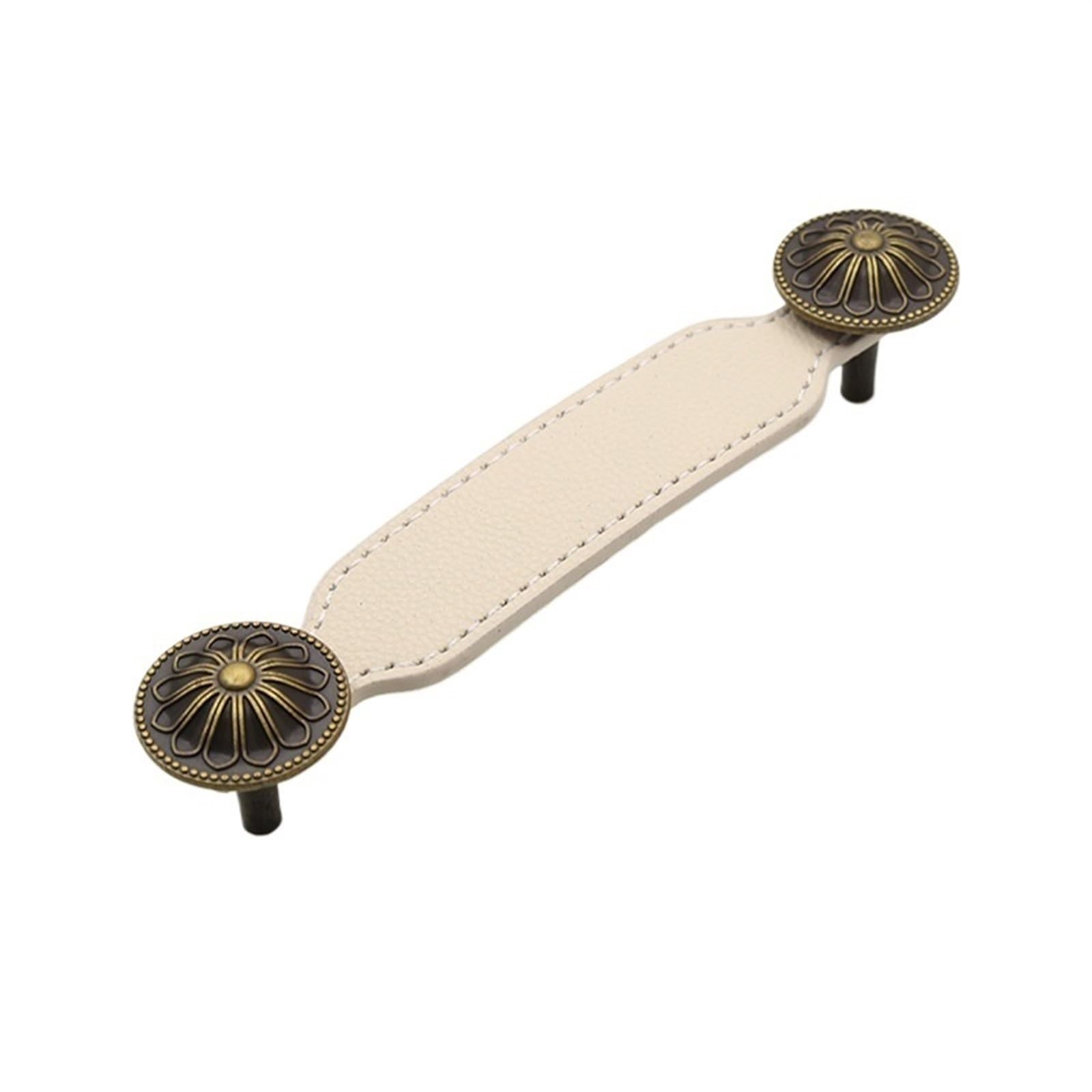CQAHDSEVF Leather Drawer Pulls, Leather Cabinet Drawer Handles Multicolor Multiple Sizes(388-beige-Copper-128)