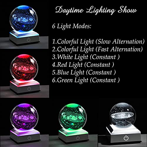 Qianwei 3D Solar System Crystal Ball With Led Colorful Lighting Touch Base, Solar System Model Decor Science Astronomy Gifts God Bless The World Easter Religious Space Gifts Decor #TOP3