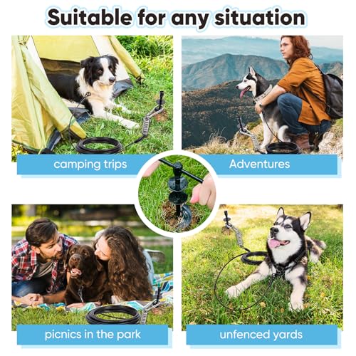 Heavy Duty Dog Tie-Out Cable and Stake for Yard Camping, with 30ft Heavy Duty Cable with Spring, for Small Medium Large Dogs up to 210 lbs, 360°Swivel Dog Run- No Tangle, Spiral Dog Stake - Image 6