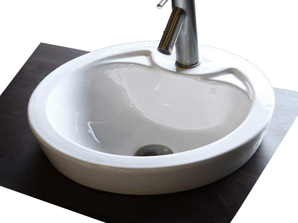 Elimax's Bathroom Semi-Recessed Porcelain vessel drop-in Sink Self-Rimming With Free Chrome Pop Up Drain SR-328