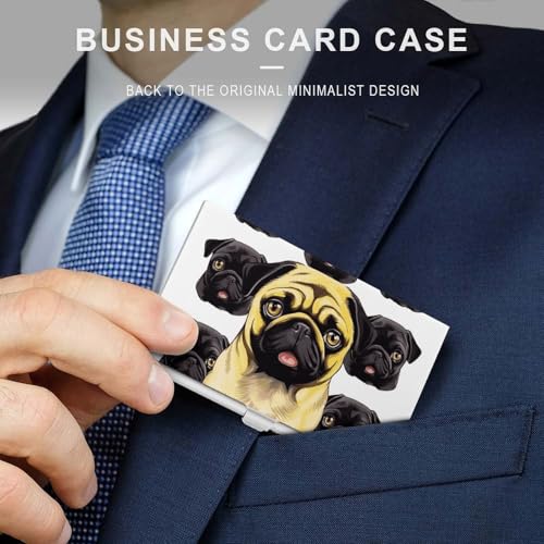 Slim Metal Business Card Holder - Black Yellow Pug Aluminum Alloy Card Case with Buckle Closure, Holds 20 Cards & Cash, Professional Credit Card Size ID Holder for Men Women Gift3
