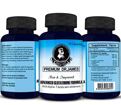 Premium Dr.James Advanced Glutathione 1000mg Skin Whitening Supplement 60 Capsules Antioxidant to Support