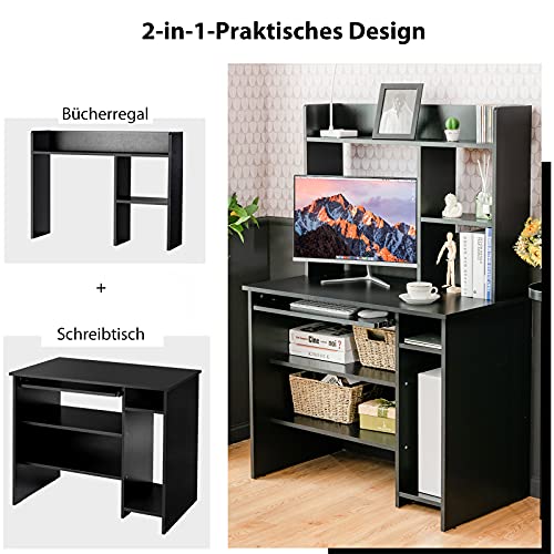 COSTWAY Computertisch Schreibtisch mit Bücherregal & Tastaturablage, Eckschreibtisch Studierschreibtisch mit Ablagen… – Bild 3
