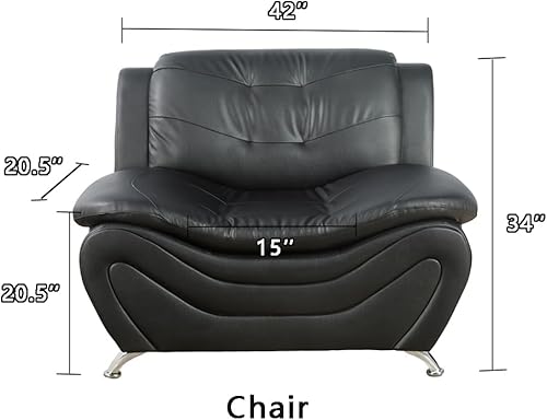 Miniatura 2 de Moderno conjunto de sofá seccional de cuero de 3 piezas sofá de 6 plazas, sofá biplaza y sillón con tapizado de cuero sintético y estructura