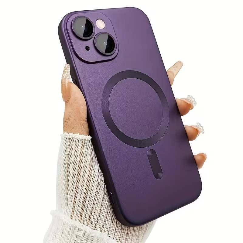 Image of DIZORO Magnetic Case for iPhone 13 / iPhone 14 Cover [Compatible with MagSafe][Built-in Camera Lens Protector] Slim Soft Silicone Bumper Shockproof Metallic Luster Back Cover Phone Cases (DEEP-P)