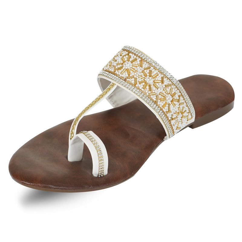 Image of DFR Flip Flops for Women Daily Use Comfortable Ethnic Embroidered Girls Slippers flipflops chappals