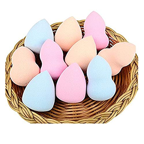 Qpower Smooth Gourd Sponge Puff Finest Foundation Make Up Puff Good Hydrophilicity for Wet Liquid and Dry Powder Application, Mixed Color (5pcs Gourd+5pcs Water Droplets)