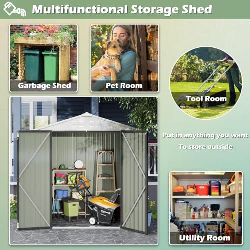 Image of Devoko Outdoor Storage Shed 6 x 4 FT Lockable Metal Garden Shed Steel Anti-Corrosion Storage House with Double Lockable Door for Backyard Outdoor Patio (Gray)